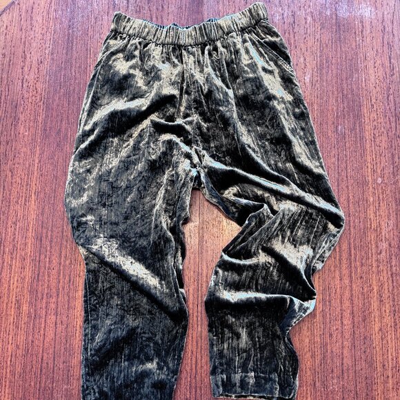 Anthropologie Ett:TWA Dark Green Velvet Elastic Waist Cropped Pull On Pants - Picture 1 of 8